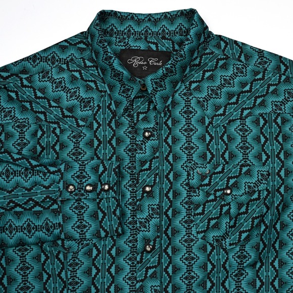 Rodeo Carte Womens XL Retro Aztec‎ Tribal Southwestern Pearl Snap Rodeo Cowgirl - Picture 1 of 8